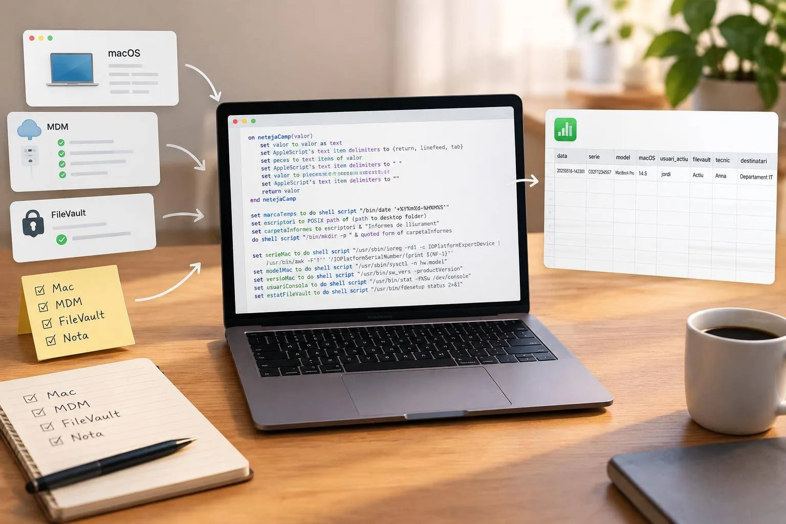Genera un informe de lliurament de Mac amb AppleScript