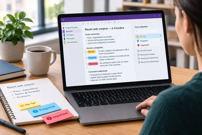 Recull les accions disperses amb etiquetes d’OneNote