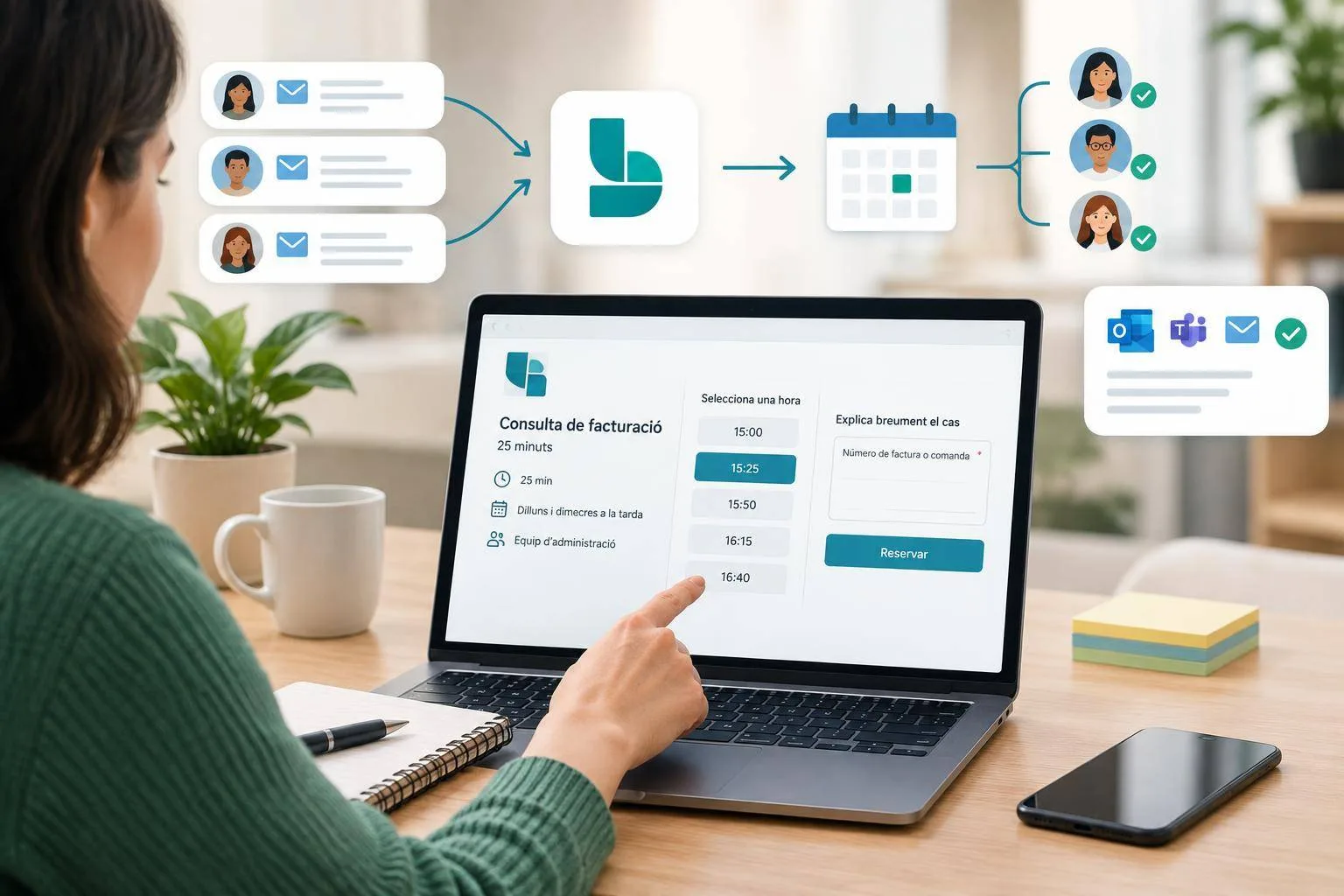 Una franja de consulta que s’omple sola amb Microsoft Bookings